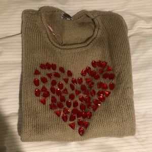 Cozy tan sweater red heart ❤️
